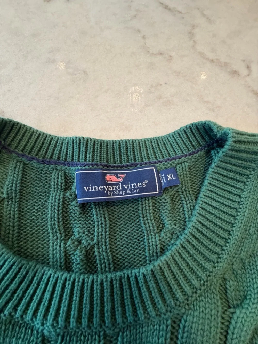 VINEYARD VINES HUNTER GREEN Men's Cable Knit Crewneck Sweater! XL